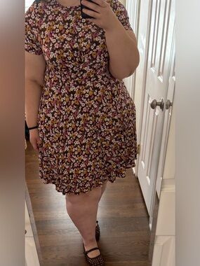 torrid Brown Floral Skater Dress with Pink & Yellow Flowers